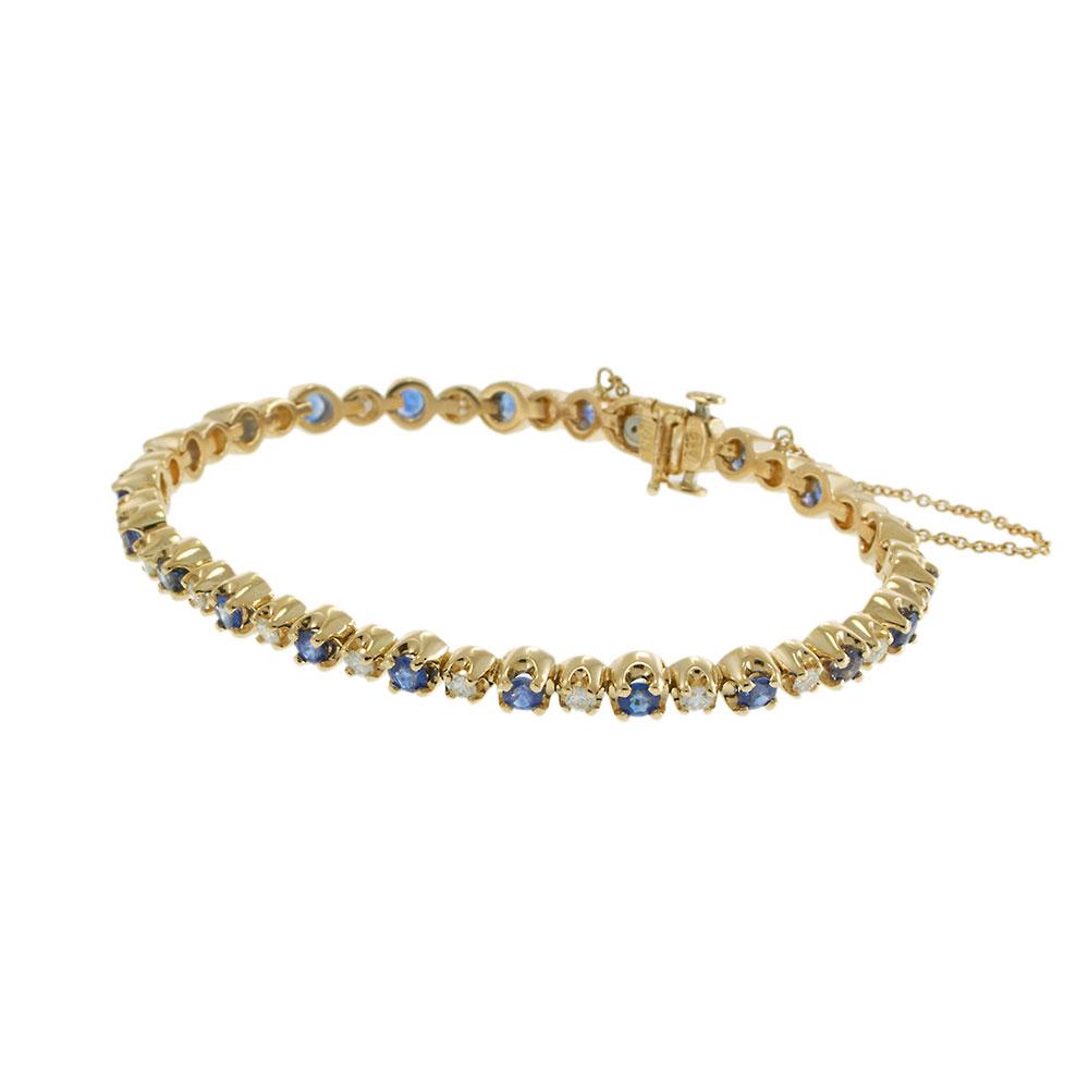 14KT Yellow Gold Vintage Sapphire and Diamond Tennis Bracelet