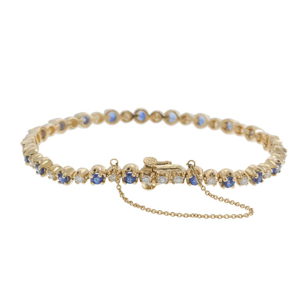 14KT Yellow Gold Vintage Sapphire and Diamond Tennis Bracelet