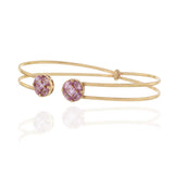 14KT Yellow Gold Pink Sapphire Cluster Open Bangle Bracelet