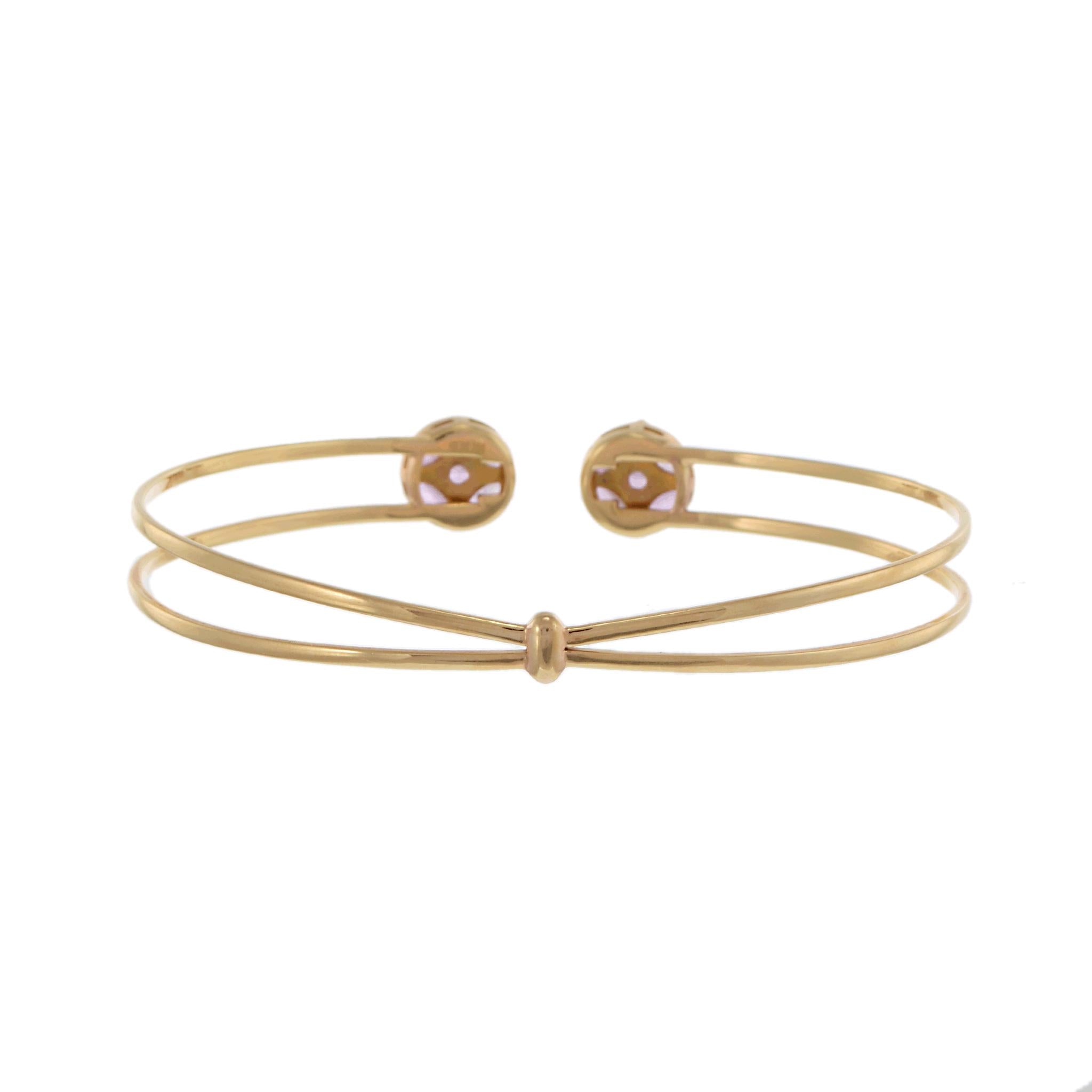 14KT Yellow Gold Pink Sapphire Cluster Open Bangle Bracelet