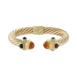 Vintage 14KT Yellow Gold Multi-Colored Gemstone Twisted Cable Cuff Bracelet