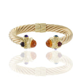 Vintage 14KT Yellow Gold Multi-Colored Gemstone Twisted Cable Cuff Bracelet