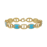 14KT Yellow Gold Turquoise and Diamond Oval Link Bracelet