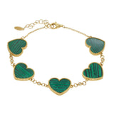 14KT Yellow Gold Malachite Heart Bracelet with Diamond Accents