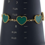 14KT Yellow Gold Malachite Heart Bracelet with Diamond Accents