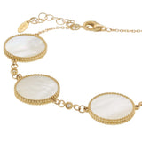 14KT Yellow Gold Mother of Pearl Circle Bracelet with Diamond Accents