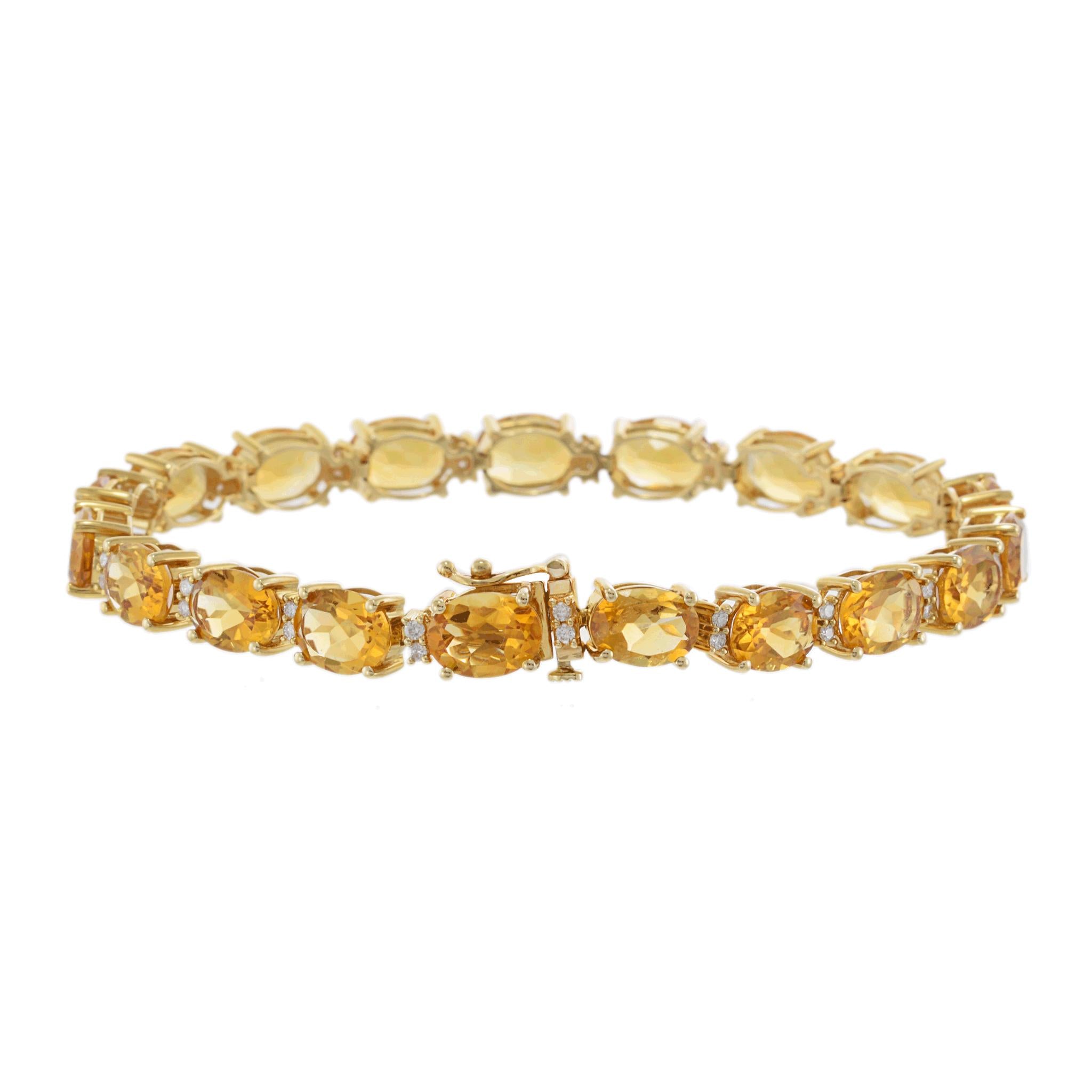 14KT Yellow Gold Oval Citrine and Diamond Bracelet