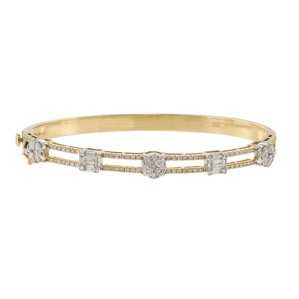 14KT Two-Tone Gold Diamond Bangle Bracelet with Round and Baguette Cuts