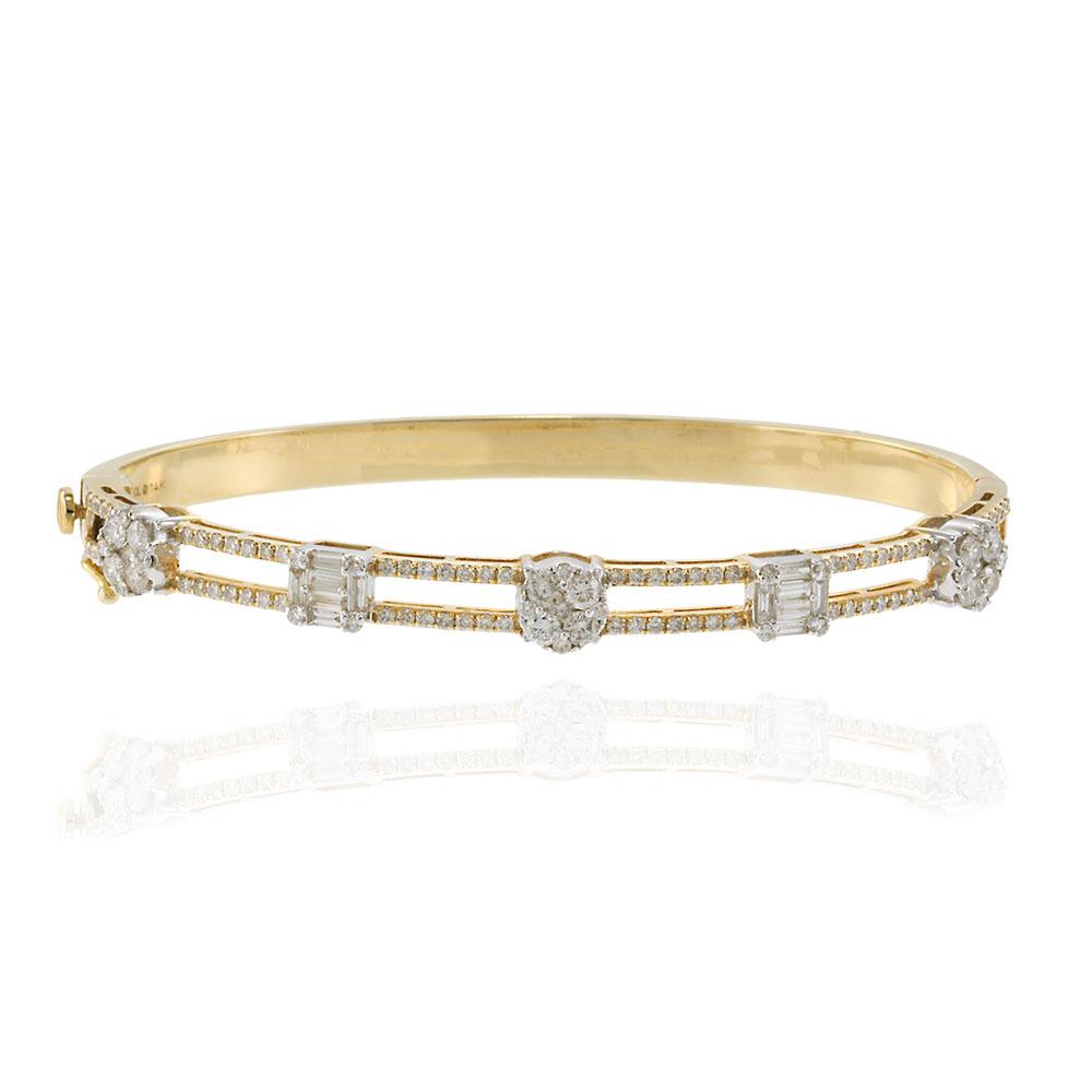 14KT Two-Tone Gold Diamond Bangle Bracelet with Round and Baguette Cuts
