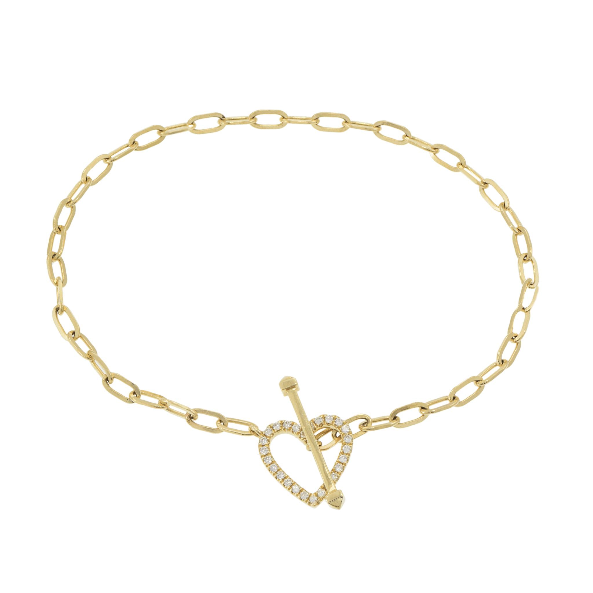 14KT Yellow Gold Diamond Open Heart Paperclip Bracelet