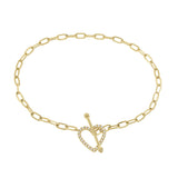 14KT Yellow Gold Diamond Open Heart Paperclip Bracelet