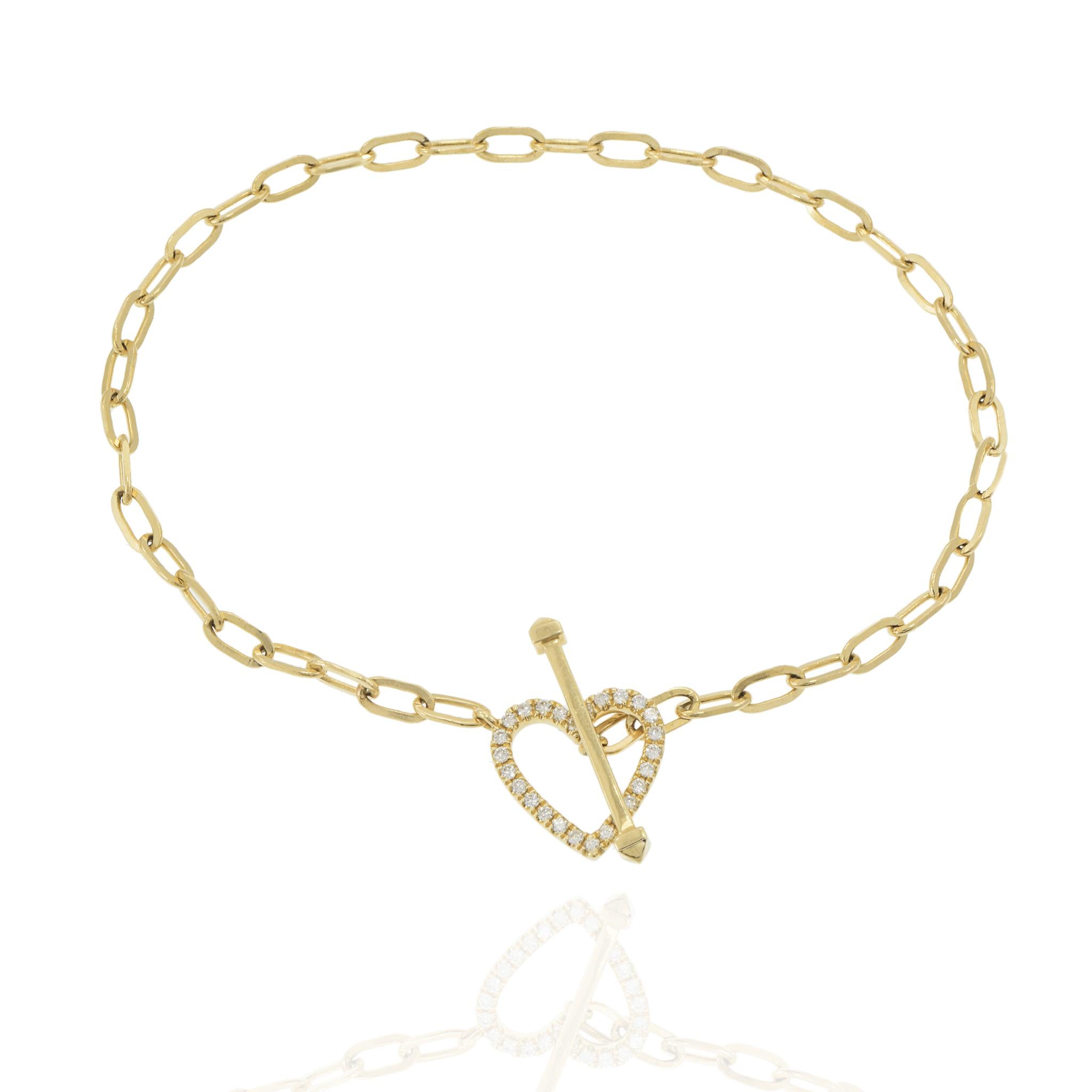 14KT Yellow Gold Diamond Open Heart Paperclip Bracelet
