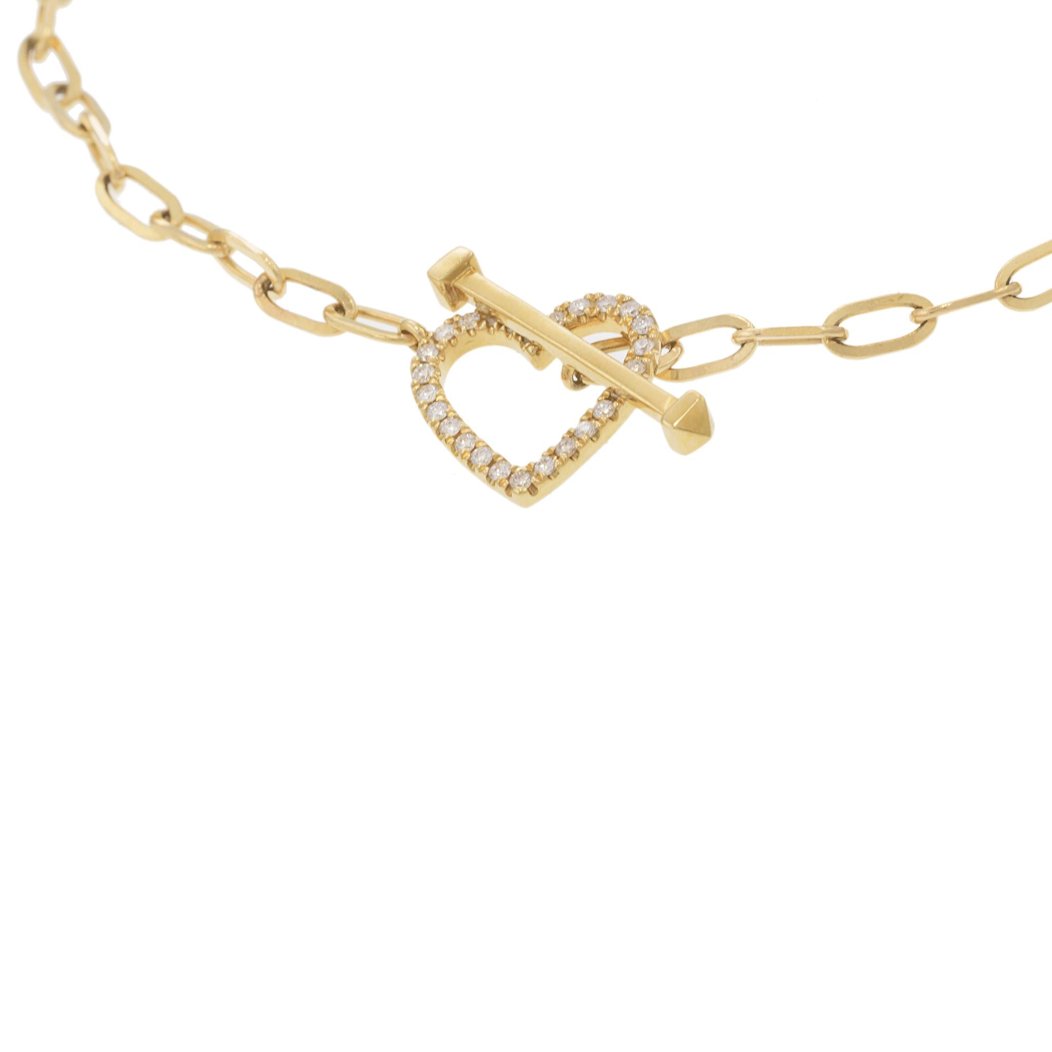 14KT Yellow Gold Diamond Open Heart Paperclip Bracelet