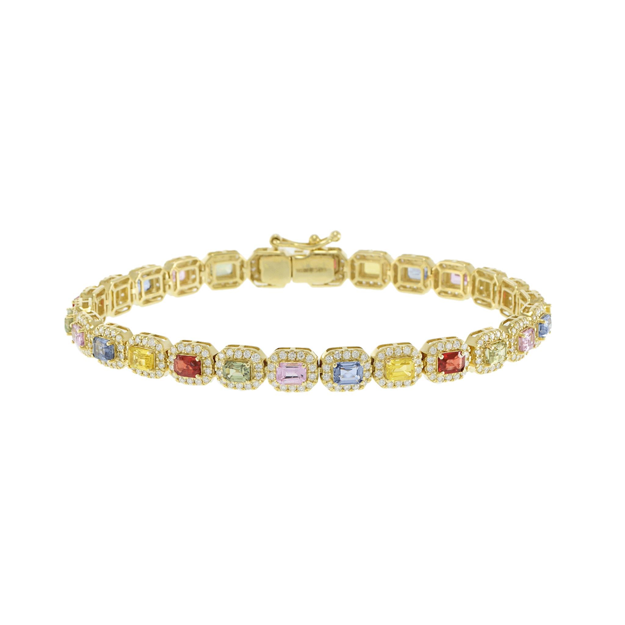 14KT Yellow Gold Multi-Color Sapphire and Diamond Bracelet