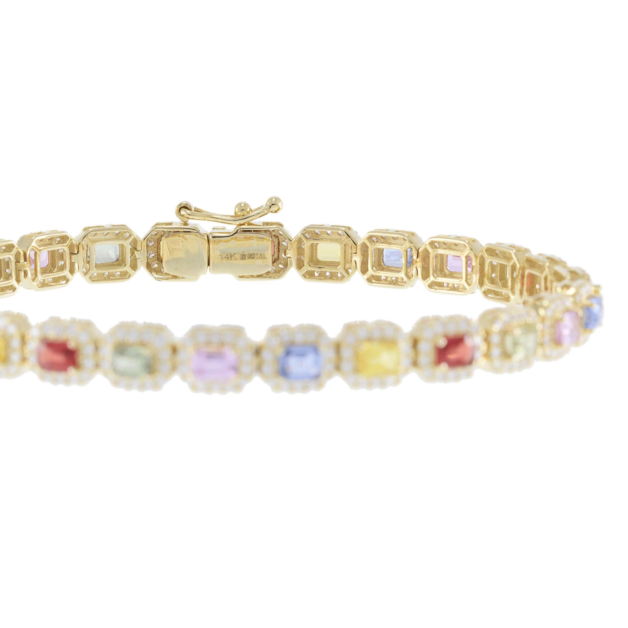 14KT Yellow Gold Multi-Color Sapphire and Diamond Bracelet