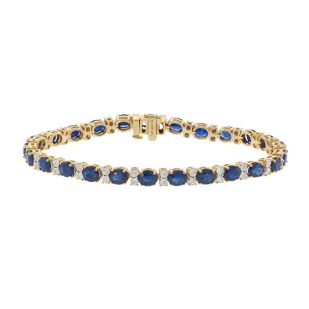 14KT Yellow Gold Blue Sapphire & Diamond Tennis Bracelet