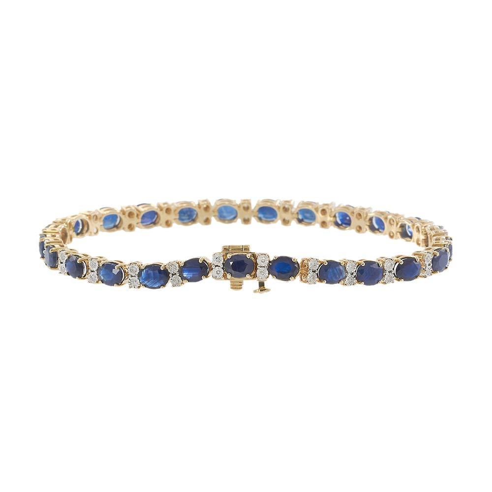 14KT Yellow Gold Blue Sapphire & Diamond Tennis Bracelet