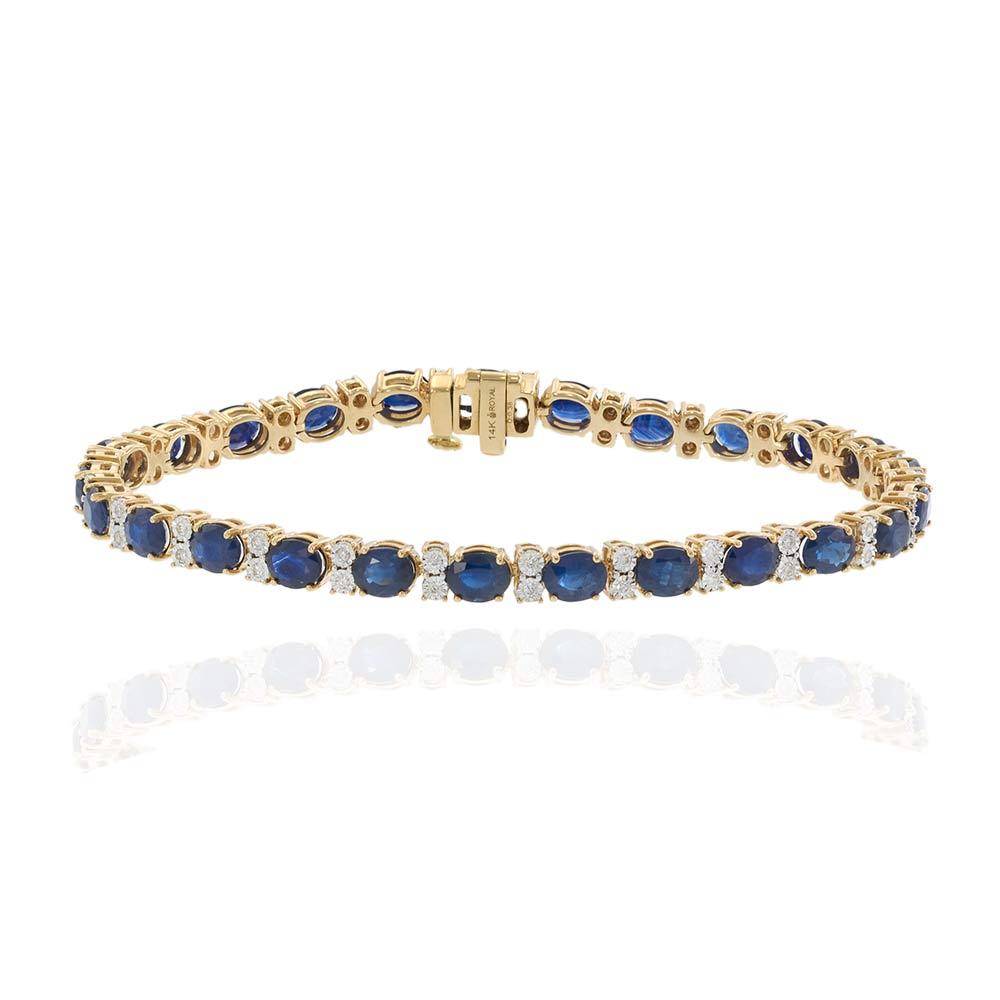14KT Yellow Gold Blue Sapphire & Diamond Tennis Bracelet