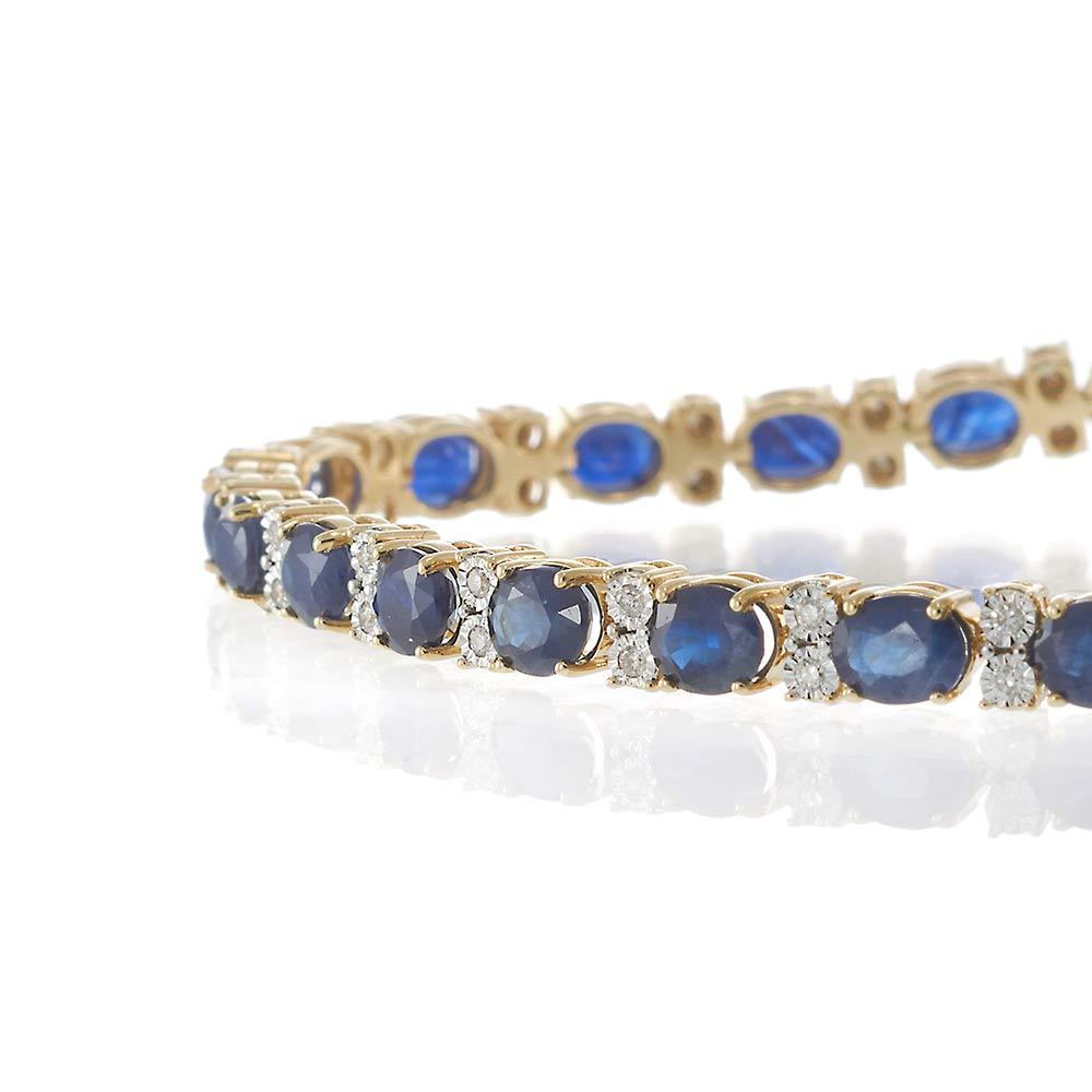 14KT Yellow Gold Blue Sapphire & Diamond Tennis Bracelet