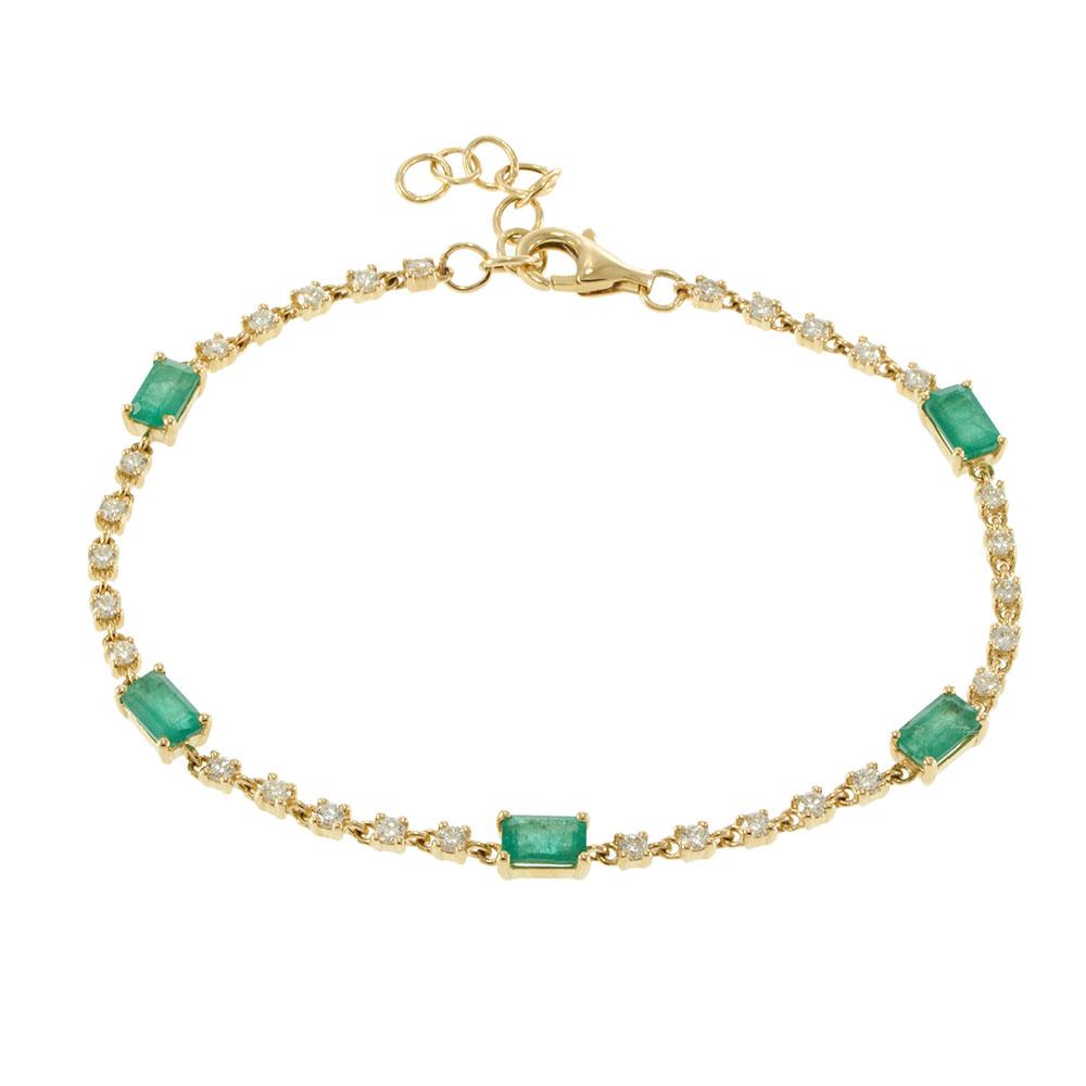 14KT Yellow Gold Emerald and Diamond Alternating Line Bracelet
