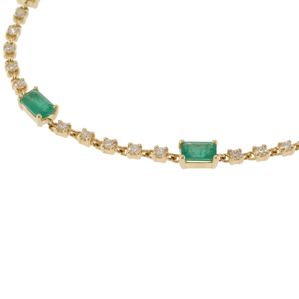 14KT Yellow Gold Emerald and Diamond Alternating Line Bracelet