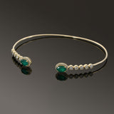 14KT Yellow Gold Open Bangle with Emerald and Diamond Accents