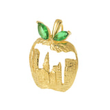 18KT Yellow Gold Vermeil New York Skyline Apple Charm with Green Leaves