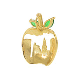 18KT Yellow Gold Vermeil New York Skyline Apple Charm with Green Leaves