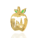 18KT Yellow Gold Vermeil New York Skyline Apple Charm with Green Leaves
