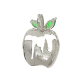 Sterling Silver NYC Skyline Apple Charm with Green Leaves