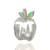 Sterling Silver NYC Skyline Apple Charm with Green Leaves