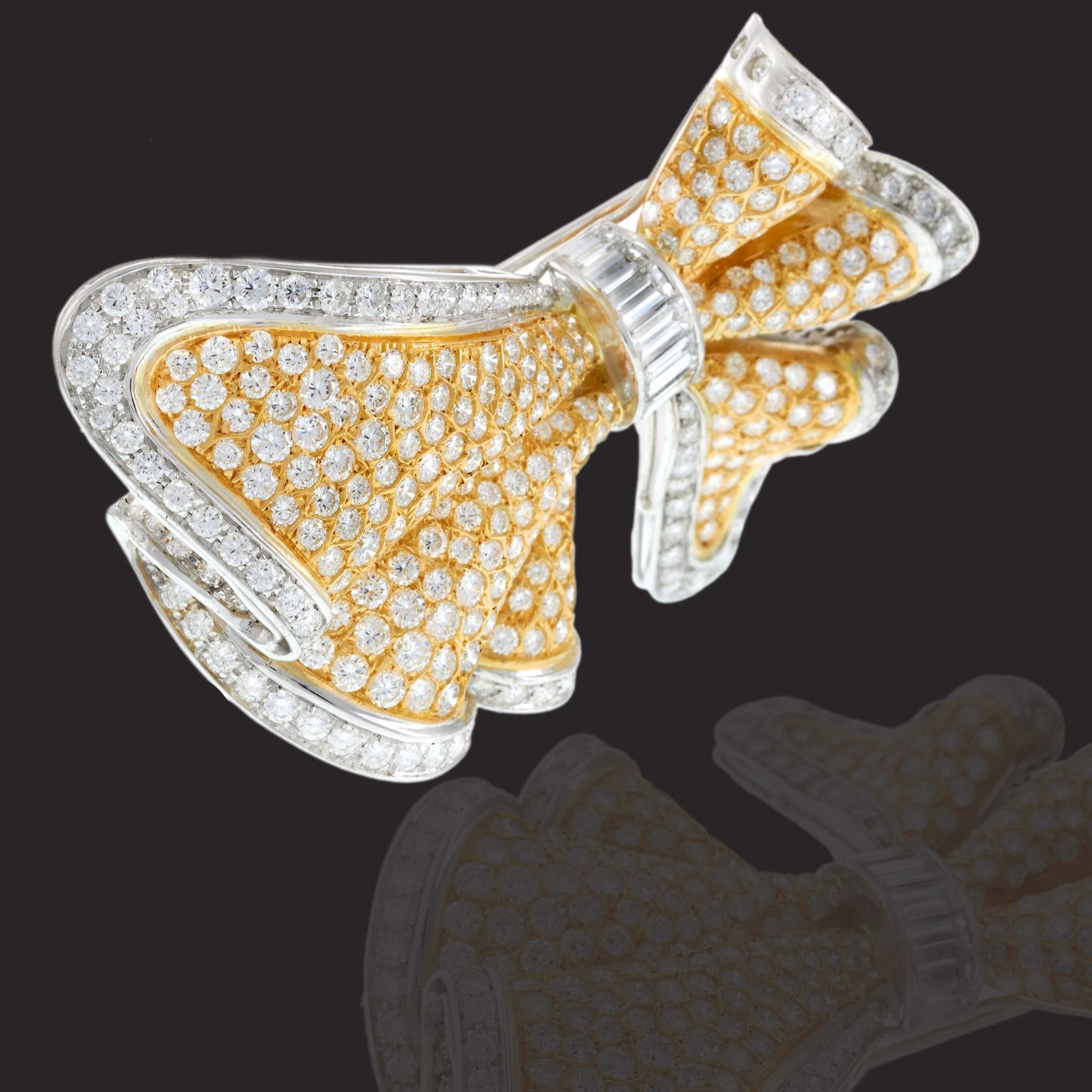 Vintage Two-Tone Diamond Bow Brooch in 18KT Gold (20.00 CTW)