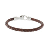 Louis Martin Sterling Silver 7.5" Italian Brown Leather Weave Bracelet