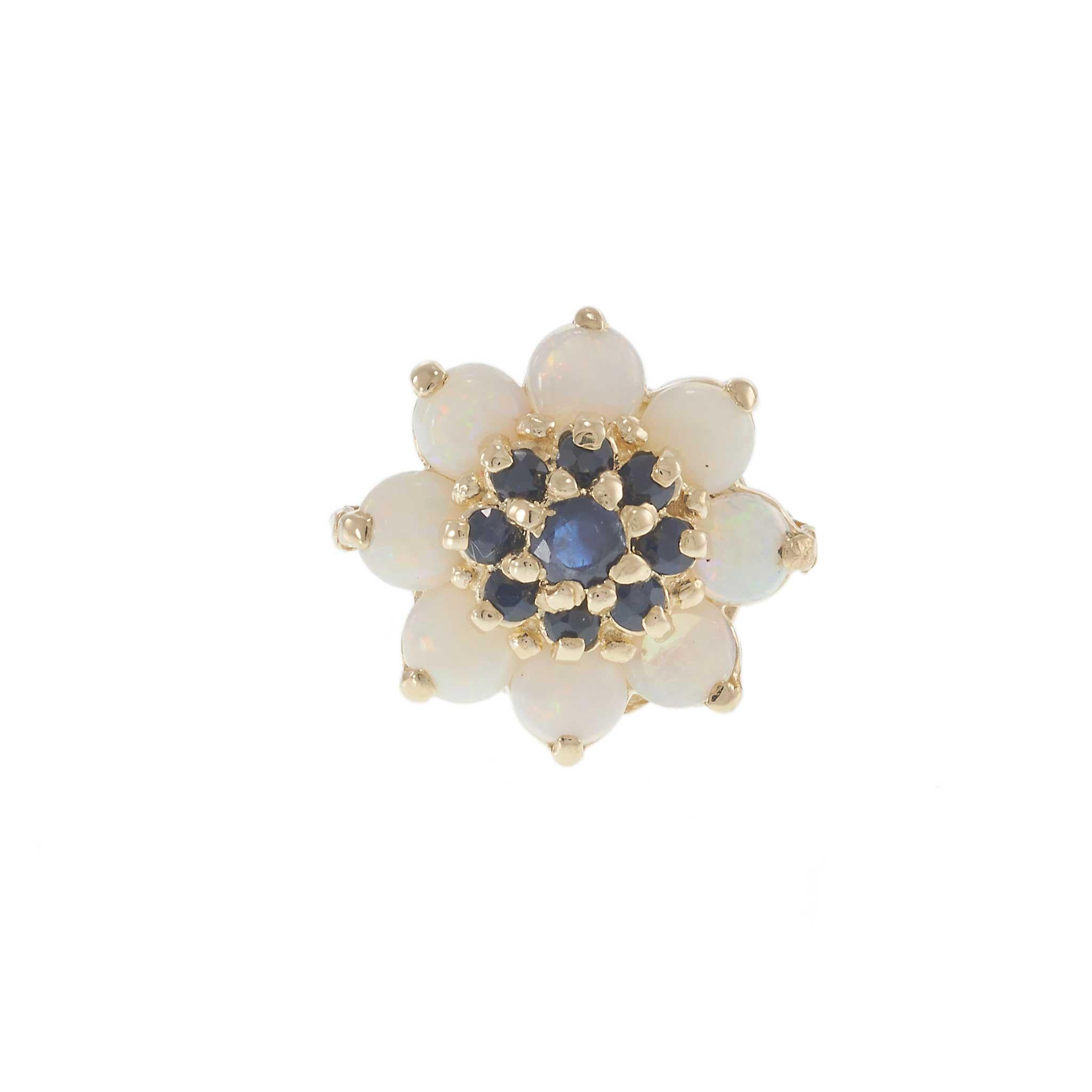 Vintage 1970s 14KT Yellow Gold Opal and Blue Sapphire Cluster Ring