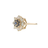 Vintage 1970s 14KT Yellow Gold Opal and Blue Sapphire Cluster Ring