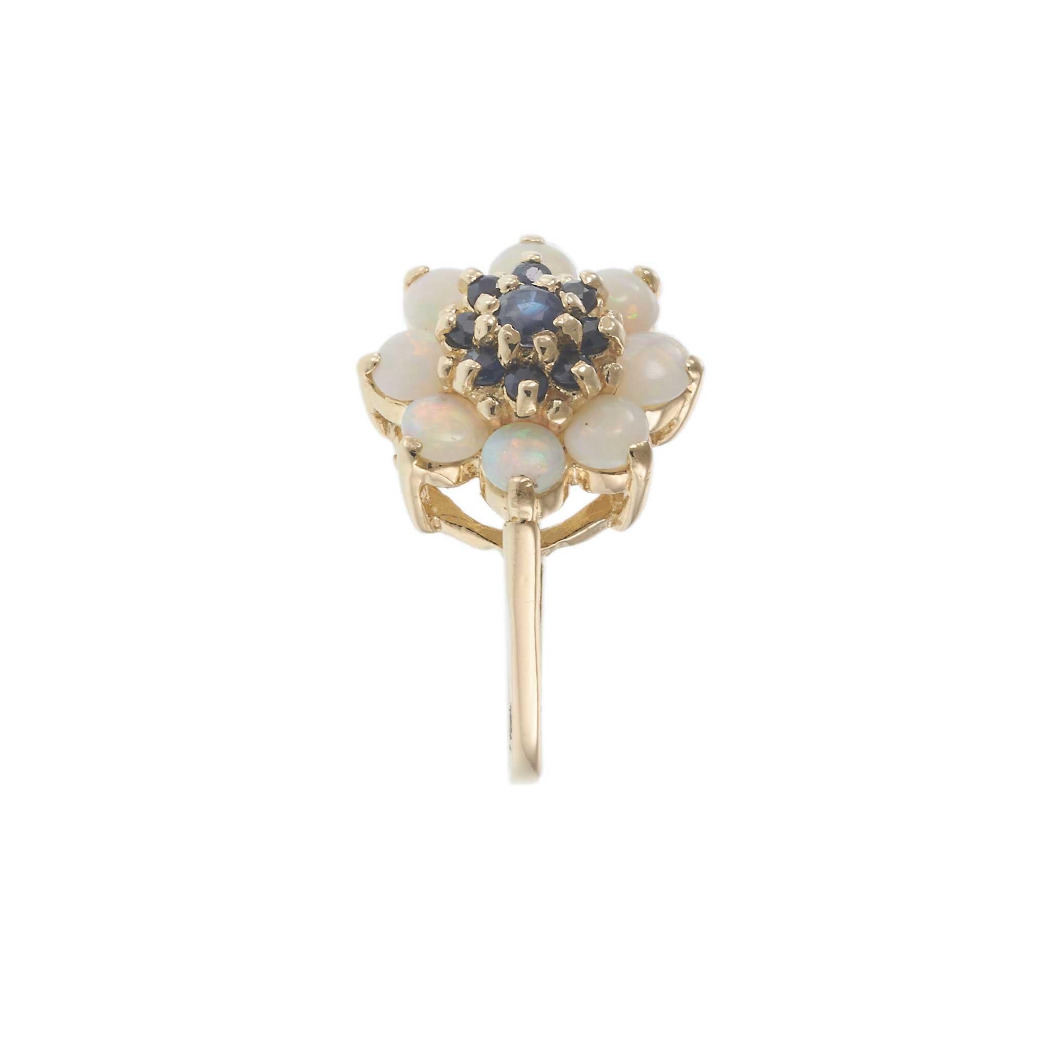 Vintage 1970s 14KT Yellow Gold Opal and Blue Sapphire Cluster Ring