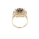 Vintage 1970s 14KT Yellow Gold Opal and Blue Sapphire Cluster Ring
