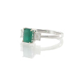 14KT White Gold Emerald and Diamond Three-Stone Ring