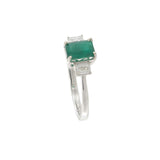 14KT White Gold Emerald and Diamond Three-Stone Ring