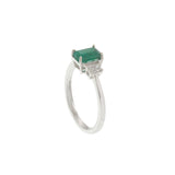 14KT White Gold Emerald and Diamond Three-Stone Ring