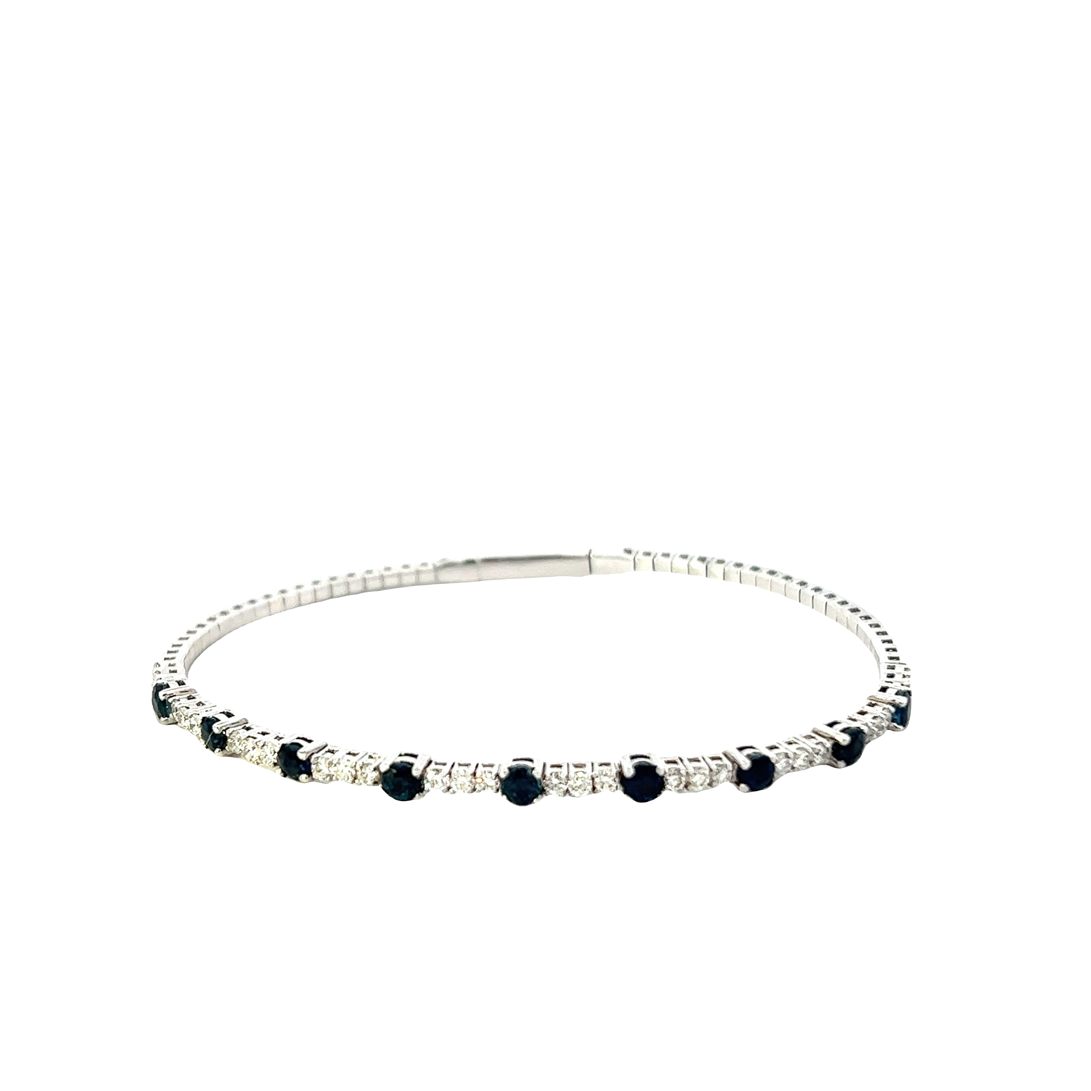 14KT White Gold Round Cut Diamond And Sapphire Bangle