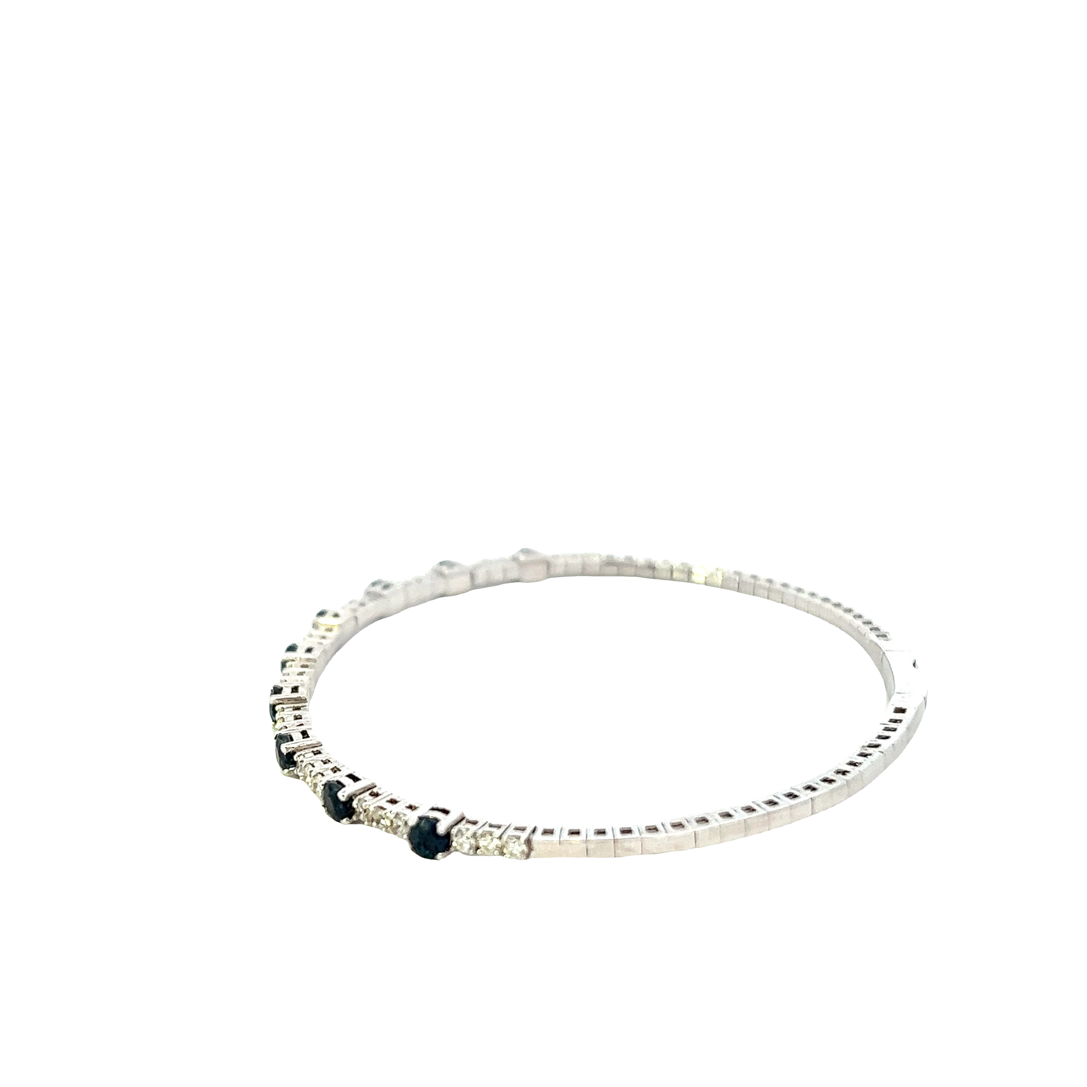 14KT White Gold Round Cut Diamond And Sapphire Bangle