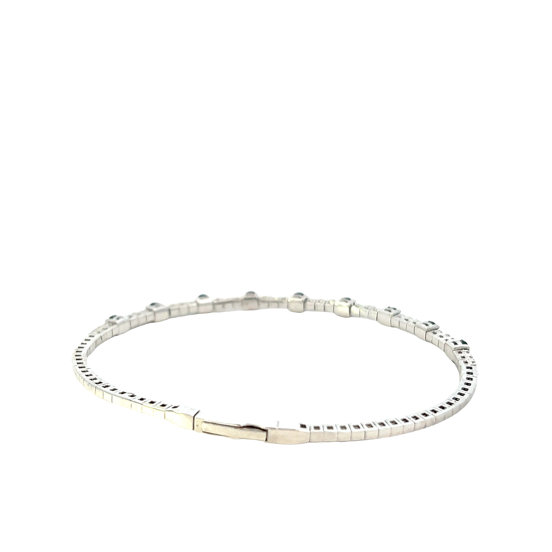 14KT White Gold Round Cut Diamond And Sapphire Bangle