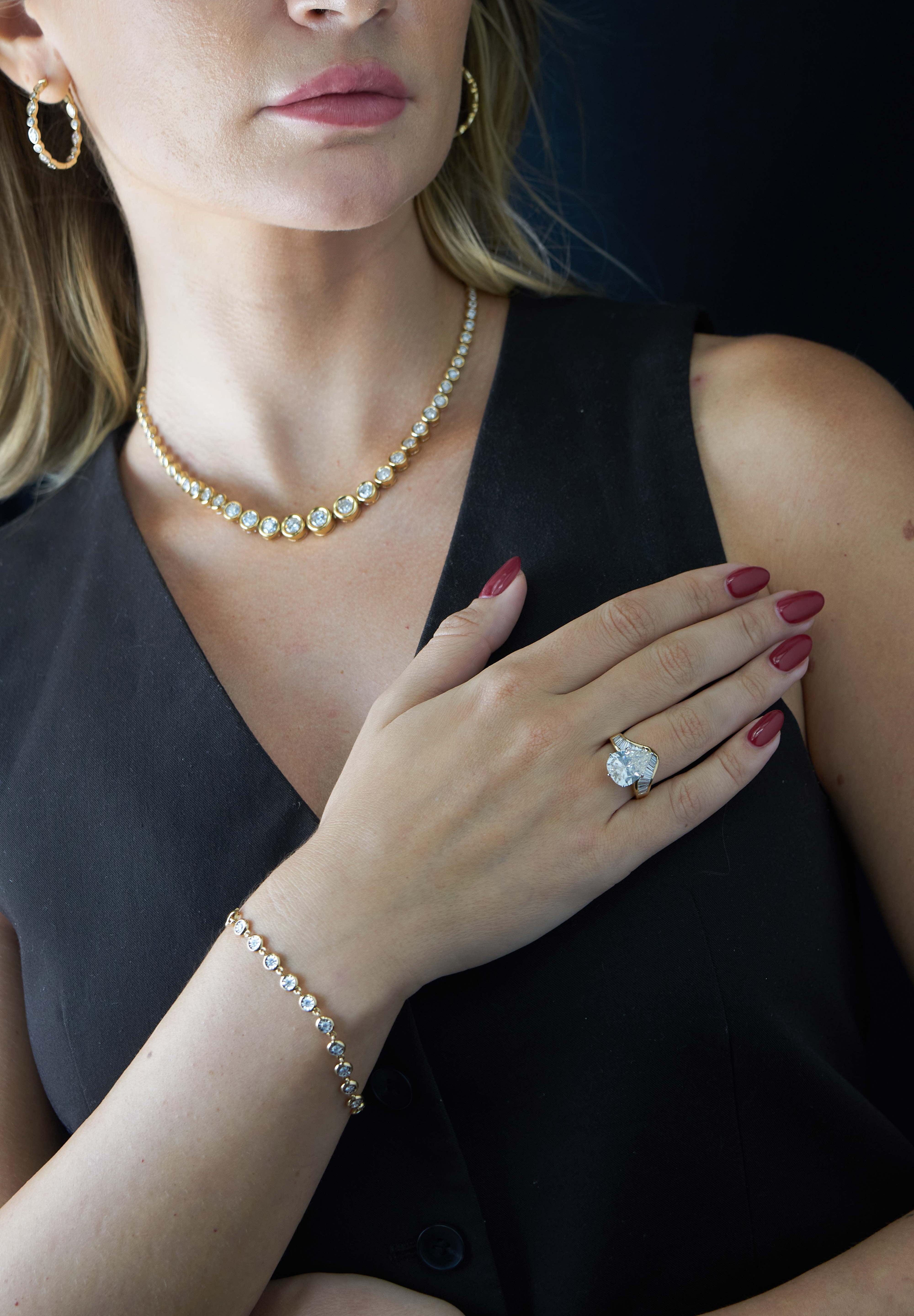 18KT Yellow Gold Bezel Set Graduated Diamond Tennis Necklace