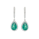 18KT White Gold Pear-Shaped Emerald and Diamond Drop Earrings