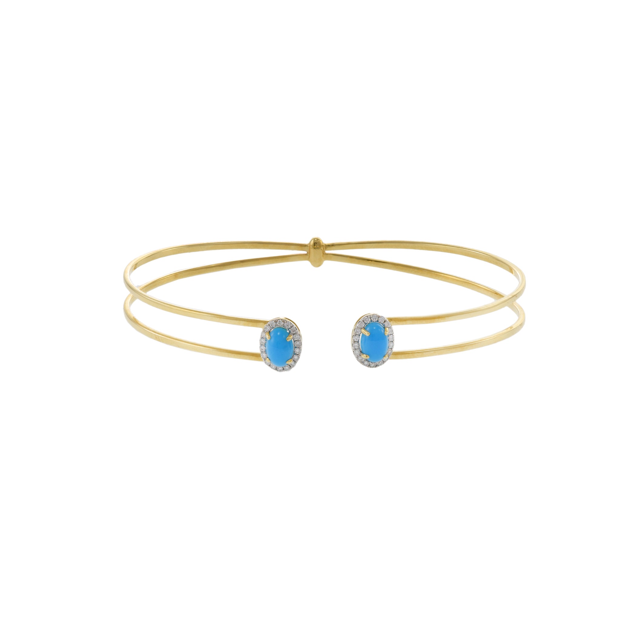 18KT Yellow Gold Turquoise And Diamond Bangle Bracelet