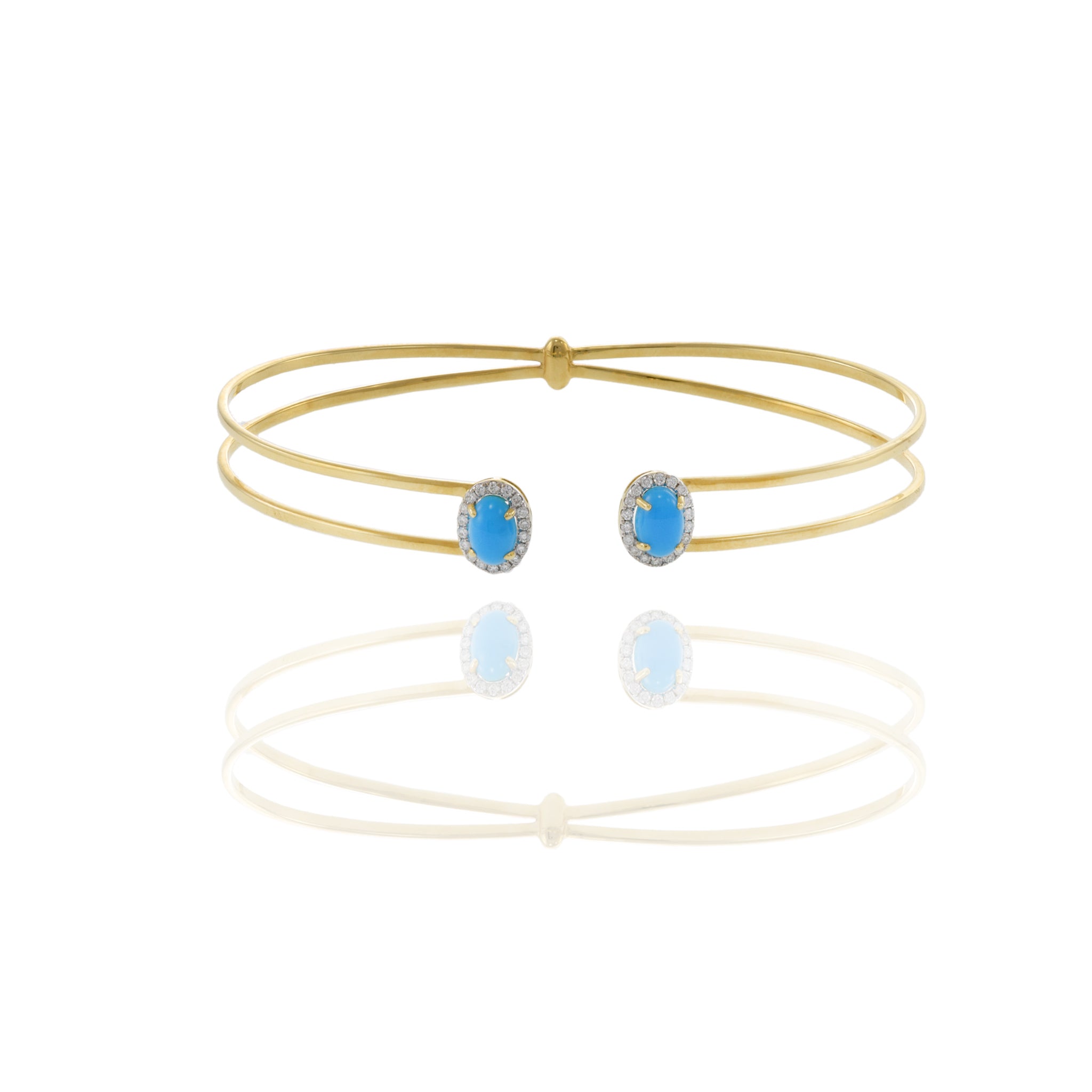 18KT Yellow Gold Turquoise And Diamond Bangle Bracelet