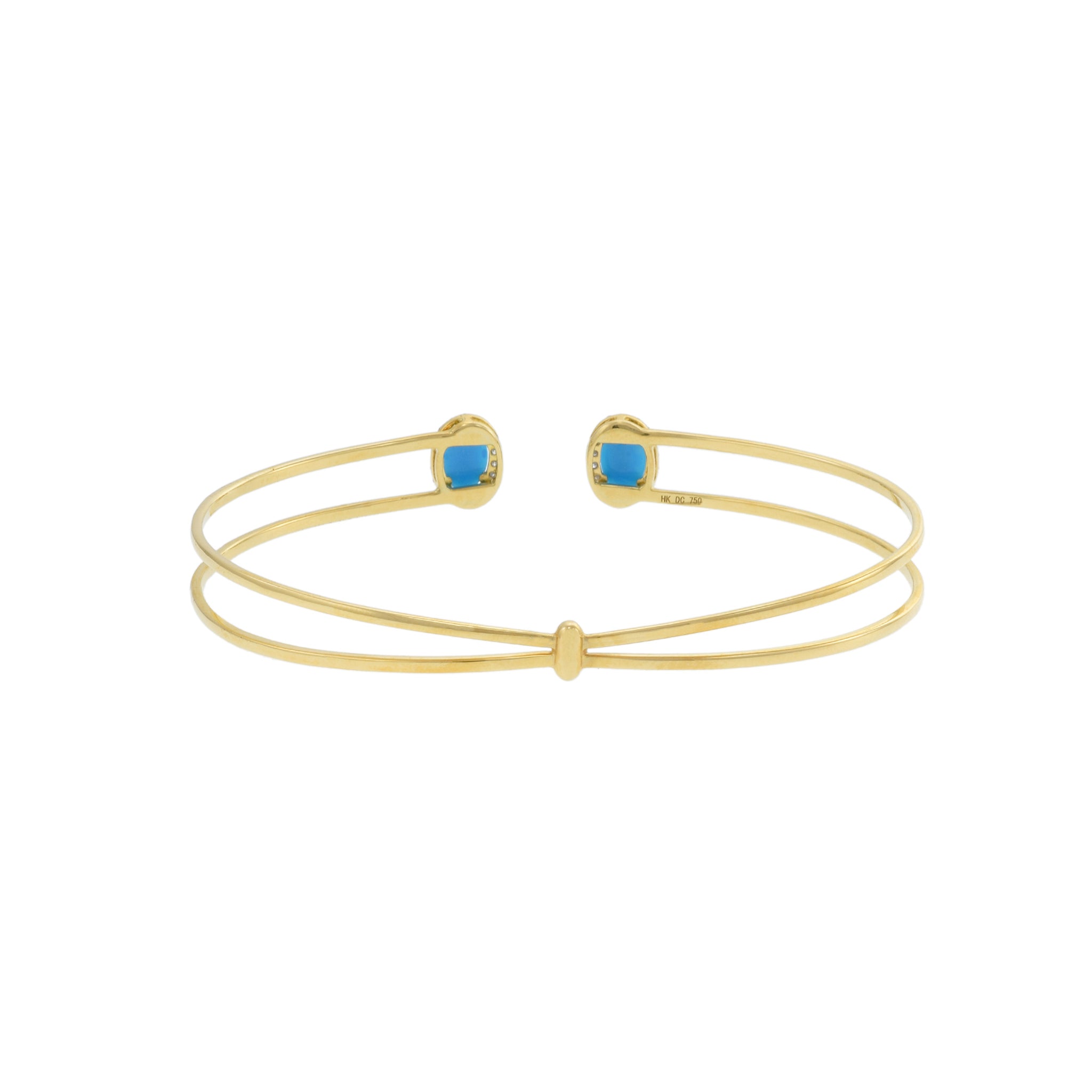 18KT Yellow Gold Turquoise And Diamond Bangle Bracelet