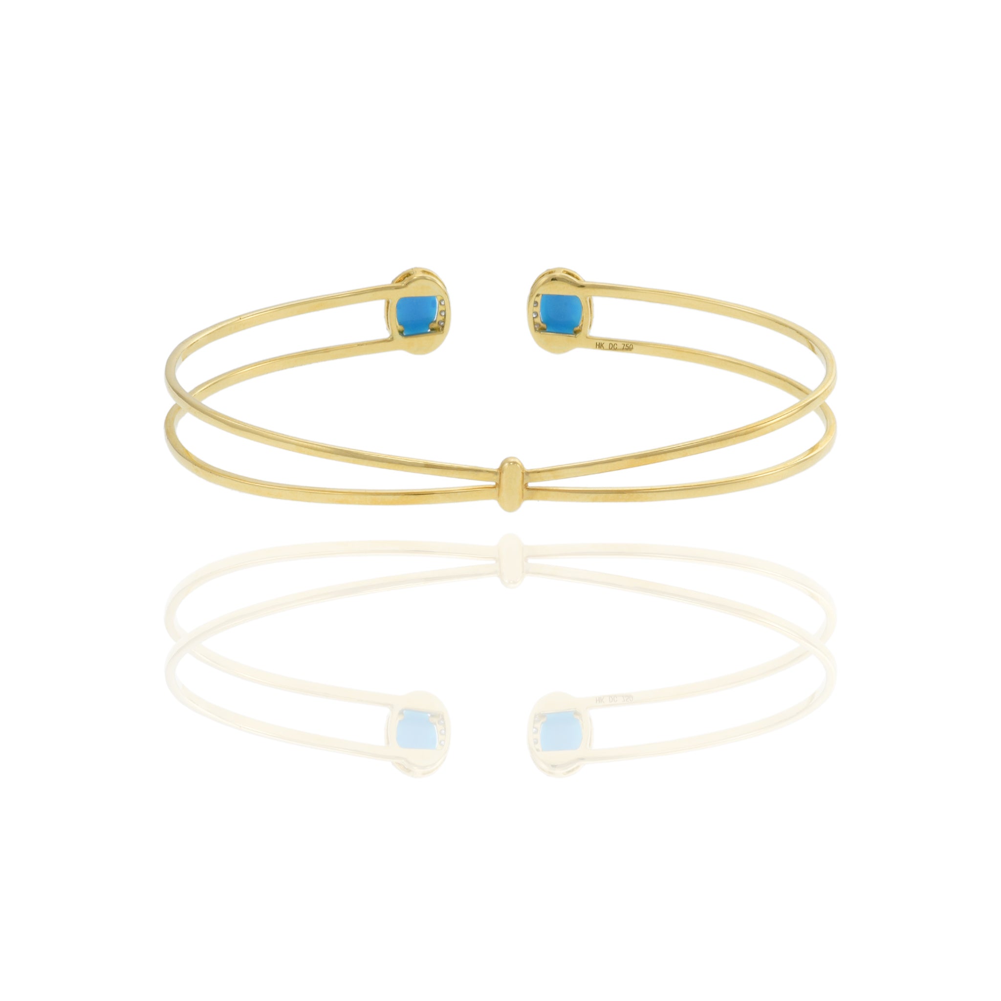 18KT Yellow Gold Turquoise And Diamond Bangle Bracelet
