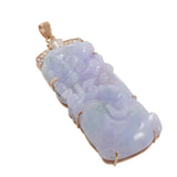 Estate 18KT Rose Gold Lavender Jade Fish Carving and Diamond Pendant